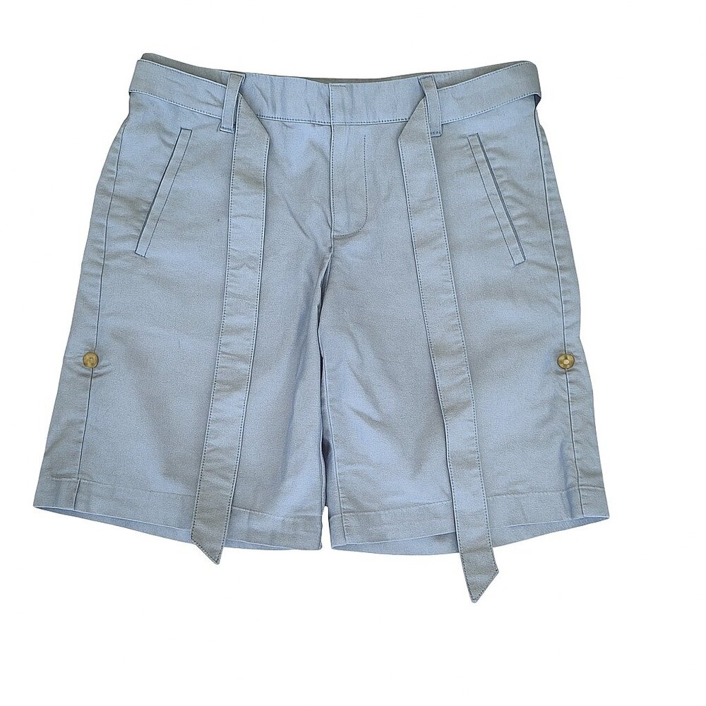 TOMMY HILFIGER Women's Light Blue Belted Shorts Size 0 Cotton Blend Button Tabs